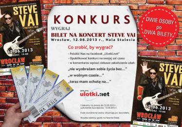Konkurs "Wygraj bilet na koncert Steve Vai" Wrocław