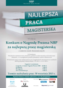 Konkurs o Nagrodę Prezesa NBP za najlepszą pracę magisterską z zakresu nauk ekonomicznych