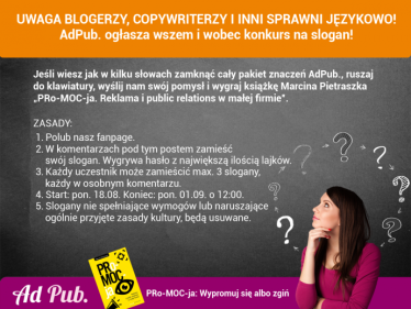 Stwórz slogan dla AdPub i wygraj książkę