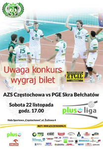 Wygraj jeden z 5 biletów na mecz AZS Częstochowa VS PGE Skra Bełchatów, do godz. 20:00