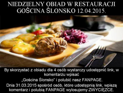 Wygraj niedzielny obiad w restauracji Gościna Slonsko