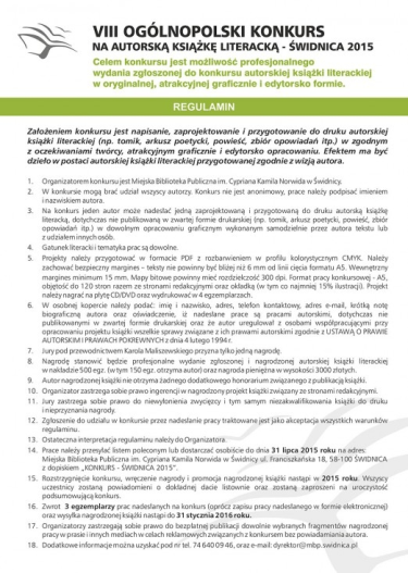 VIII Ogólnopolski Konkurs na Autorską Książkę Literacką - Świdnica 2015 - do 31 lipca 2015