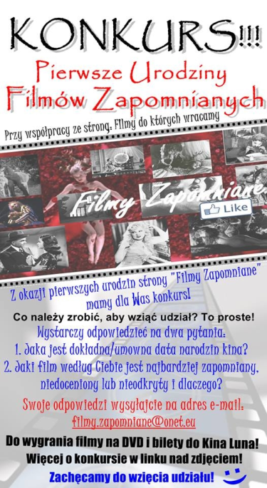 Konkurs "Pierwsze Urodziny Filmów Zapomnianych"