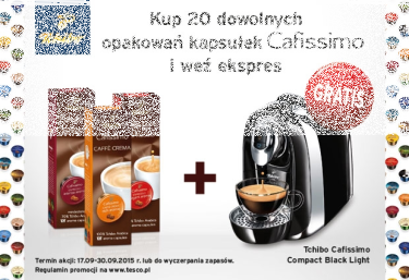 Kup produkty promocyjne i otrzymaj ekspress Tchibo Cafissimo Compact Black Light gratis