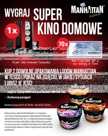 Konkurs "Manhattan, wygraj super kino domowe" Tesco