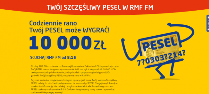 Konkurs "Twój szczęśliwy numer PESEL w RMF FM"