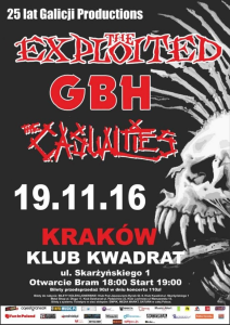 Wygraj bilet na koncert The Exploited, GBH i The Casualties w Krakowie, do godz.12:00