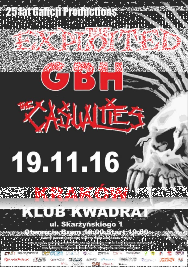 Wygraj bilet na koncert The Exploited, GBH i The Casualties w Krakowie, do godz.12:00