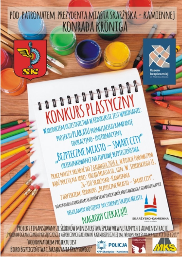 Konkurs plastyczny dla dzieci i młodzieży "Bezpieczne miasto – smart city" Skarżysko-Kamienna