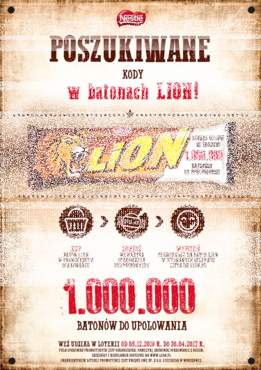 Konkurs "Poszukiwanie kody w batonach LION" Żabka