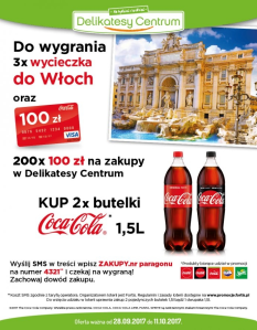 Loteria "Wygraj wycieczkę i zakupy z Coca-Cola" Delikatesy Centrum