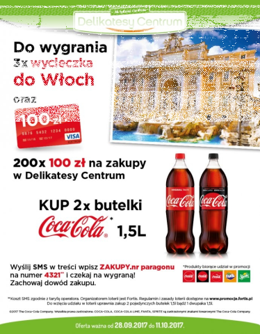 Loteria "Wygraj wycieczkę i zakupy z Coca-Cola" Delikatesy Centrum