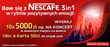 Konkurs "Baw się z Nescafe 3in1 w rytmie pozytywnych emocji" Żabka, FreshMarket