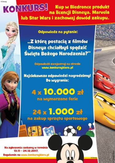 Konkurs "Boże Narodzenie z bohaterem Disneya" Biedronka