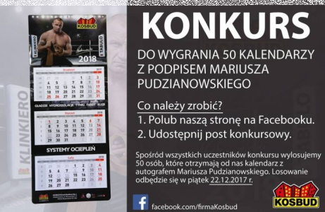 Wygraj kalendarz z autografem Mariusza Pudzianowskiego