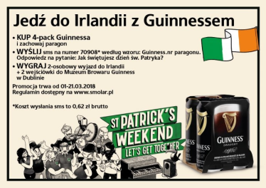 Konkurs "Jedź do Irlandii z Guinnessem!" Tesco, 18+