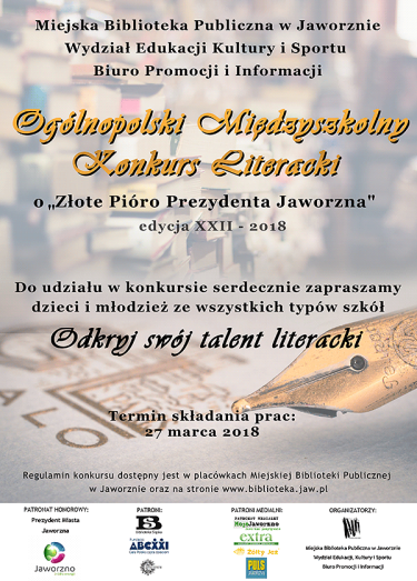 Jaworzno: Konkurs "Odkryj swój talent literacki - Złote Pióro" Edycja XXII