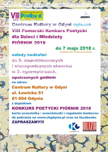 VIII Pomorski Konkurs Poetycki dla dzieci i młodzieży "PIÓRNIK 2018"