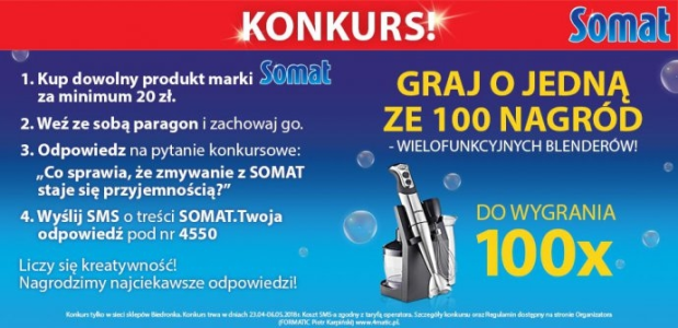 Konkurs "Co sprawia, że zmywanie z SOMAT staje się przyjemnością?" Biedronka