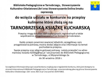 Konkurs "Tarnobrzeska książka kucharska - 425 dań na rocznicę lokacji miasta Tarnobrzega"