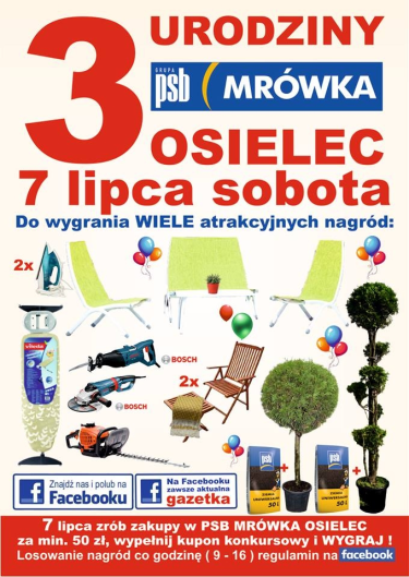 Osielec: Konkurs "3 urodziny PSB Mrówka" do godz. 16:00