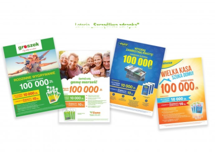 Loteria "Szczęśliwa zdrapka" Lewiatan, Groszek, Gama, Eurosklep