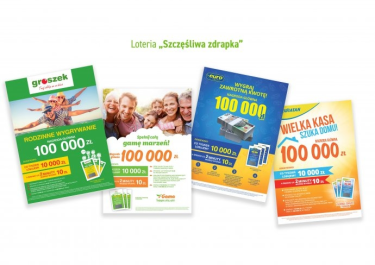 Loteria "Szczęśliwa zdrapka" Lewiatan, Groszek, Gama, Eurosklep