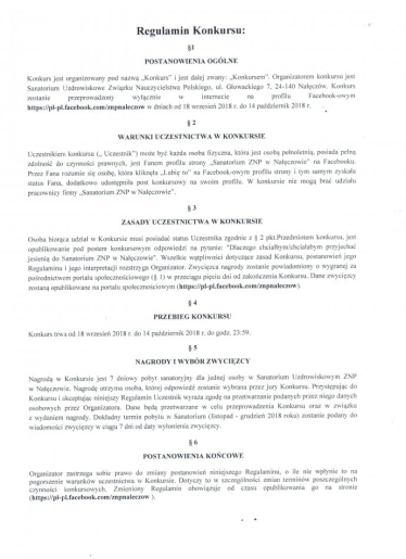 Konkurs "Dlaczego chciałbym/chciałabym przyjechać jesienią do Sanatorium ZNP w Nałęczowie"