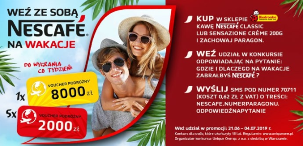 Konkurs "Weź ze sobą NESCAFÉ na wakacje" Biedronka