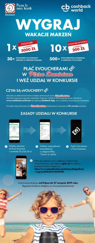 Konkurs fotograficzny "Pokaż jak lubisz spędzać czas z Dominium oraz Cashback World i wygraj wakacje marzeń"