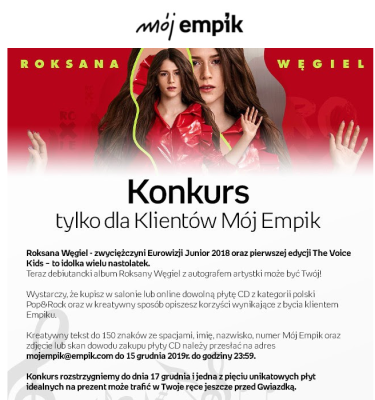 Konkurs "Płyta Roksany Węgiel z autografem"