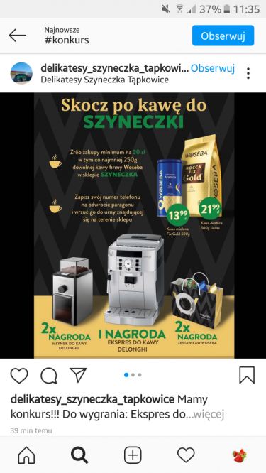 Tąpkowice: Wygraj ekspres w sklepie Szyneczka