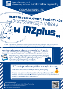 Konkurs "Rejestr bydła, owiec, świń czy kóz prowadzę z domu w IRZplus"