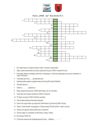 Konkurs "Ferie z OSiR – em 2021 r. Krzyzówka 1"