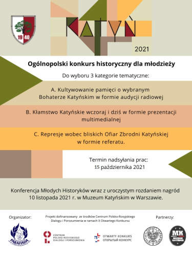 2. Ogólnopolski Konkurs Historyczny dla młodzieży pn. "Katyń 2021"