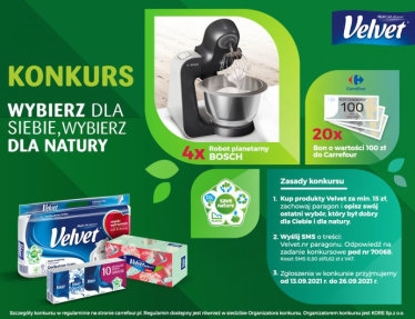 Konkurs "Wybierz dla siebie, wybierz dla natury - Velvet" Carrefour