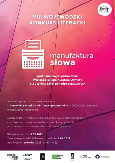 VIII Wojewódzki Konkurs Literacki "Manufaktura słowa"