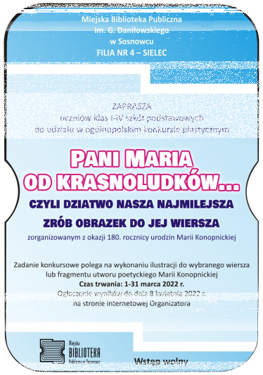 Konkurs plastyczny "Pani Maria od krasnoludków... czyli dziatwo nasza najmilejsza zrób obrazek do jej wiersza"
