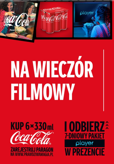 Konkurs "Na wieczór filmowy z Coca-cola i Player" Carrefour, Auchan, PoloMarket, Spar, E. Leclerc, Stokrotka, Intermarche