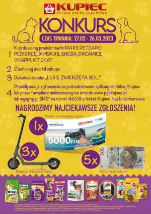 Konkurs "Lubię zwierzęta, bo…. SKLEPY KUPIEC"