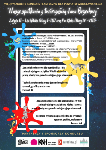 Międzyszkolny Konkurs Plastyczny dla szkół podstawowych z powiatu wrocławskiego "Nasze spotkania z twórczością Jana Brzechwy. Edycja II - lis Witalis (klasy I-III) oraz Pan Kleks (klasy IV-VIII)"