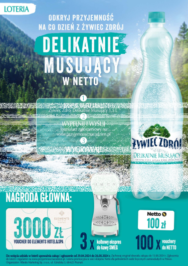 Loteria "Odkryj przyjemność na co dzień z Żywiec Zdrój Delikatnie Musujący" Netto