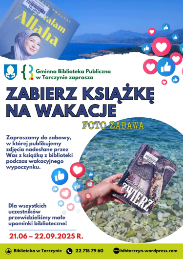 Tarczyn: Konkurs "Zabierz książkę na wakacje - foto zabawa Biblioteka w Tarczynie"