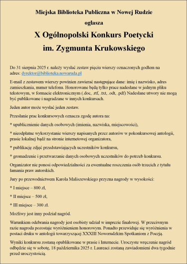 X Ogólnopolski Konkurs Poetycki im. Zygmunta Krukowskiego
