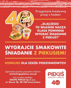 Konkurs dla uczniów podstawówek z regionu kujawsko-pomorskiego "ŚNIADANIE Z PIEKUSIEM"