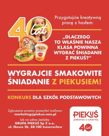 Konkurs dla uczniów podstawówek z regionu kujawsko-pomorskiego "ŚNIADANIE Z PIEKUSIEM"
