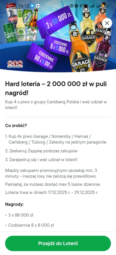 Hard loteria - 2 000 000 zł w puli nagród! Żabka, 18+