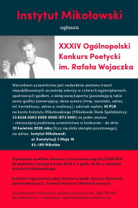 XXXIV Ogólnopolski Konkurs Poetycki im. Rafała Wojaczka