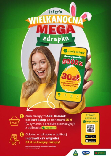 Loteria "MEGA ZDRAPKA" Eurosklep, Groszek, ABC