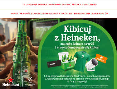 Konkurs "Kibicuj z Heineken, zagraj o jedną z nagród i stwórz domową strefę kibica" 18+